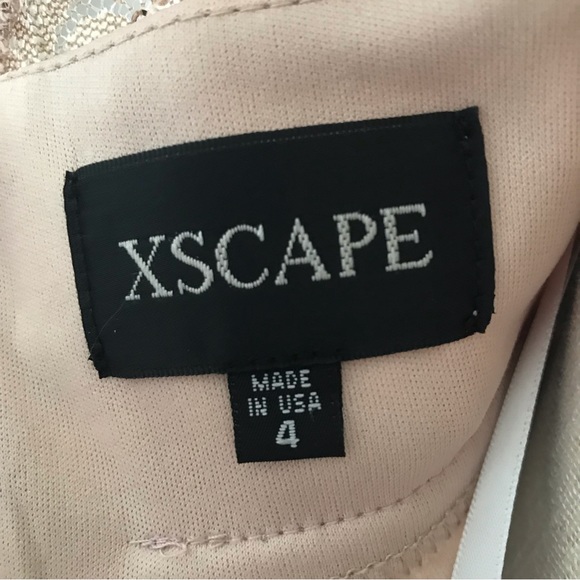 XSCAPE size 4 tan midi dress with gold sparkles and built in bra - Picture 12 of 14